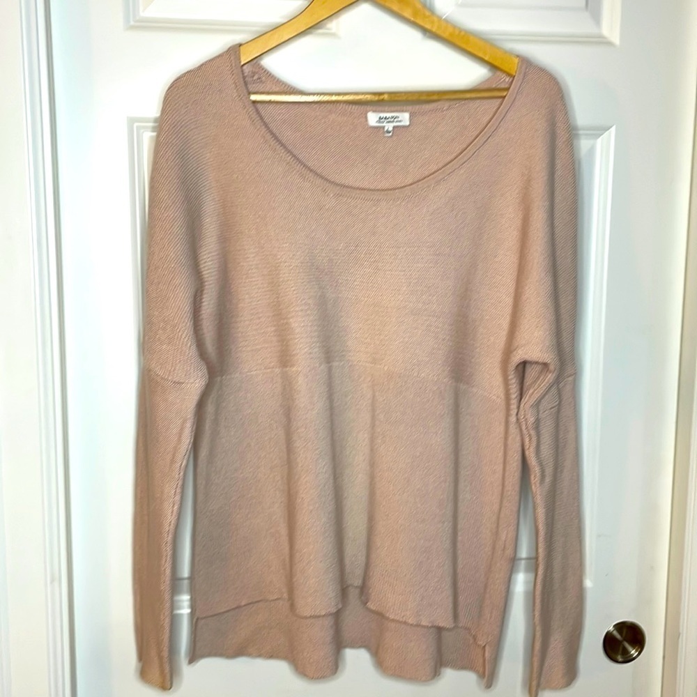 Aritzia Babaton Merino Wool Sweater Large High Low Scoop Neck Ribbed Relaxed